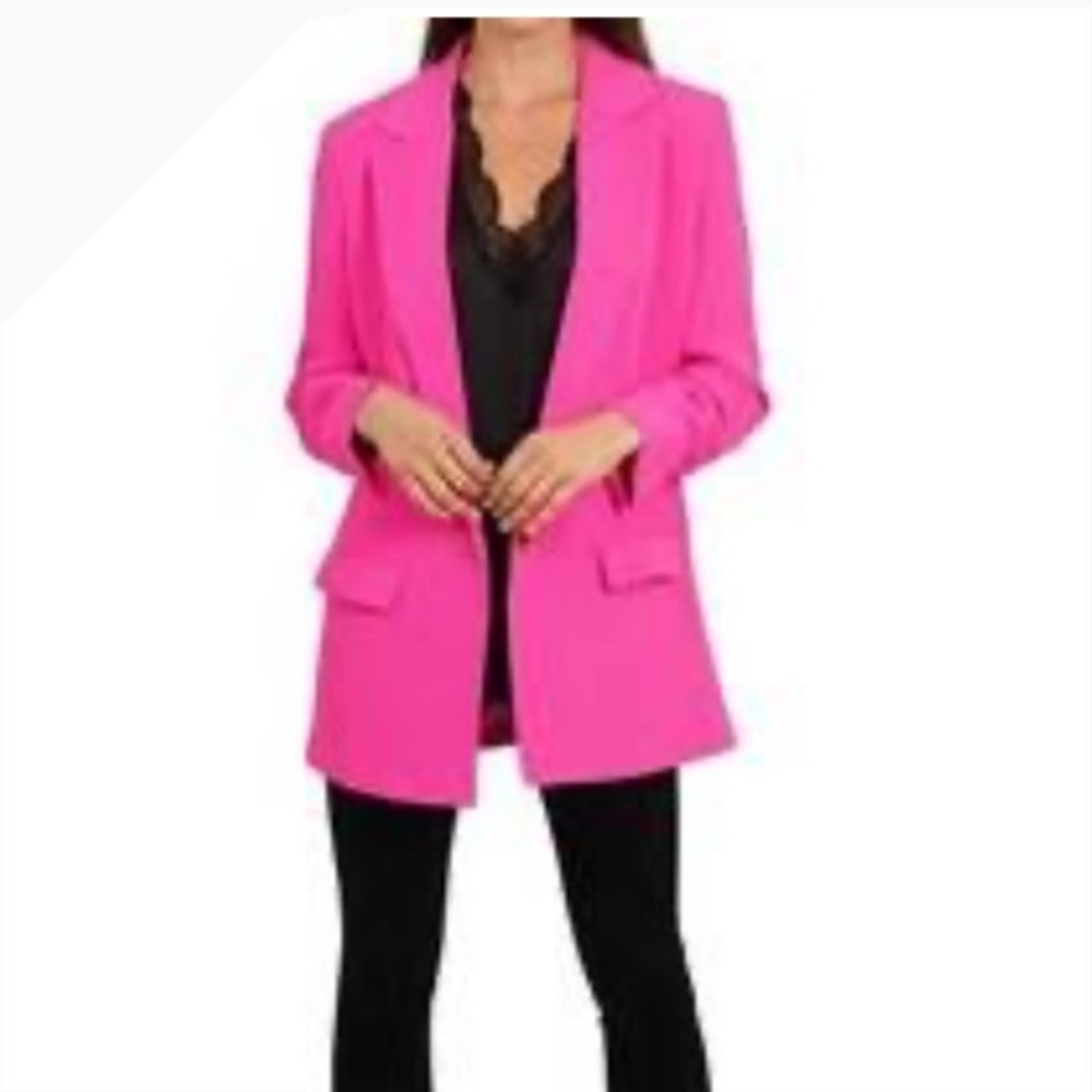 Love Token Hot Pink Ruched 3/4 Sleeve‎ One Button Blazer Jacket Neon Pink Large